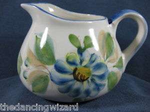Hand Painted Pitcher Portugal Blue Floral Art Pottery  