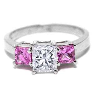40 Carat Princess Cut Diamond Pink Sapphire Ring F  