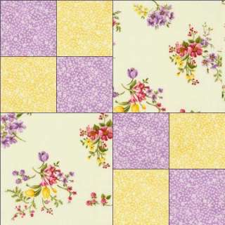   Yellow Lavender Floral Fabric Pre cut Quilt Quilting Kit Block  