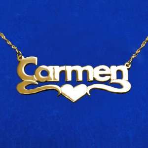  14k Gold Print Heart Name Chain Necklace Jewelry