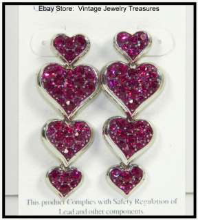 GLITZY Rhinestone Red Multi Purple Pink HEART Chandelier Earrings 