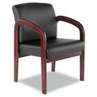   ® Reception Lounge Series Wood Guest Chair   Mahogany/Black Leather