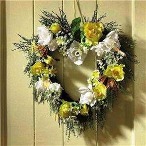 Yellow And White Roses Spring Flowers Heart Shaped Wreath  