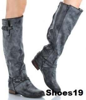 Black Knee High Motorcycle Riding Women Boot Shoes sz 8  