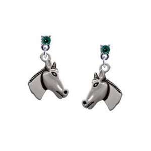 Horse Head Emerald Swarovski Post Charm Earrings [Jewelry]