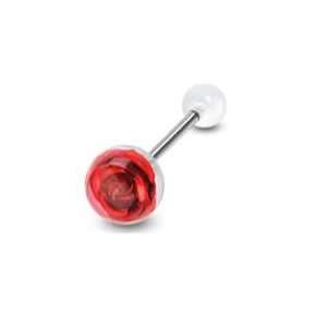 Tongue Rings 316L Surgical Steel Barbell with Metal Rose Embedded in 