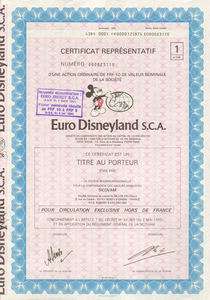 EURO DISNEYLAND Walt Disney World stock certificate  