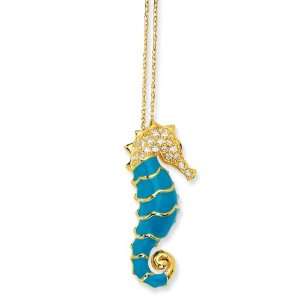   Silver Enameled CZ Seahorse Necklace   18 Inch   JewelryWeb Jewelry