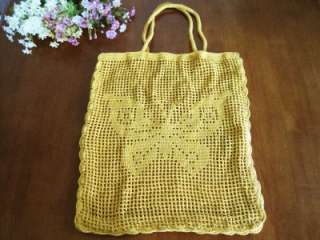 Chic Hand Crochet Butterfly Tote Shopping Bag Yellow  