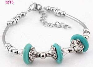 blue Tibetan silver tube bead turquoise bracelet t215  