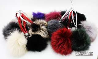 NEW Multi Colorful Natural Fox Tail Fur Key Chains Handbag Charm F 
