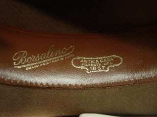 Vintage BORSALINO Fedora Hat Chocolate Brown Metal Nameplate Size 7 1 