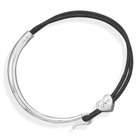   Inch Black Cord and Sterling Silver Bracelet With Heart Slide