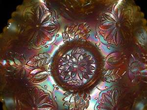 Fenton Carnival Glass RARE Reverse Amberina Opalescent Water Lily Ftd 