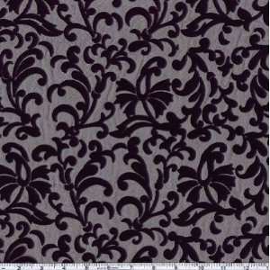  56 Wide Flocked Organza Floral Vines Black Fabric By The 