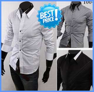 Mens Casual Dress Shirts Two Tone Collar Design 4 Color 3 Size  