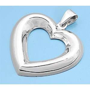  Sterling Silver Pendant   Heart   One Sided   37mm Height 
