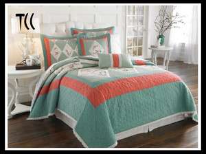 NEW Lenox Chirp Songbird Teal & Coral Quilt Full/Queen  