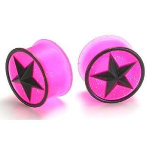 Hot Glitter Pink STAR Silicone Flexible Earlets   Price Per 1   1/2 