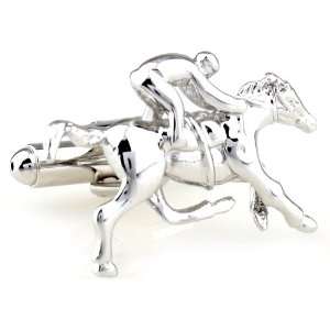  Silver Race Horse with Rider Cufflinks Cuff Links Jewelry