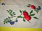   Cotton Linen Tablecloth big 3 apples and blueberry branches, unused