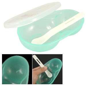   Green Plastic Dual Section Baby Grinding Feeding Box w White Spoon