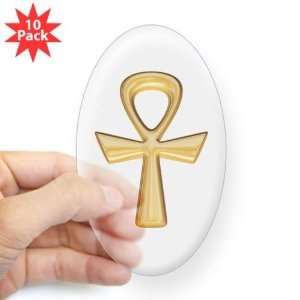  Sticker Clear (Oval) (10 Pack) Egyptian Gold Ankh 
