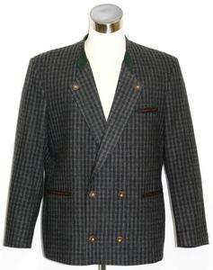 BLUE Plaid Tweed Men WOOL German Suit JACKET Coat 46 L  