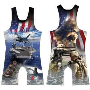  4 Time Army   Navy USA Sublimated Wrestling Singlet 