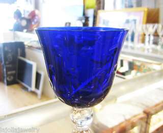   LOUIS FRANCE CRYSTAL BUBBLES HOCK WINE GLASS COBALT BLUE 9.5  