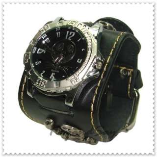 K015 Black Leather Wristband Watch Cuff Bracelet New  