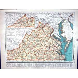   Map 1936 Rand Mcnally Virginia America Washington