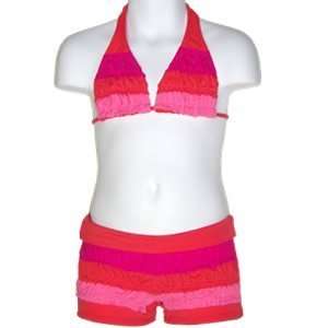 Submarine Kids Swimsuit   Sherbert Pink/orange/hotpink Striped Halter 
