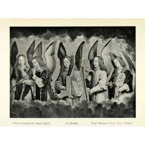 1932 Print Hans Memling Angels Music Instruments Harp Violin Trumpet 