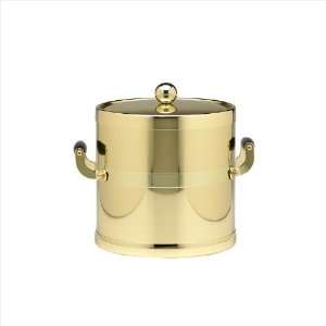   Shiny Brass 3 Quart Ice Bucket With Wood Side Handles, Bands And Metal