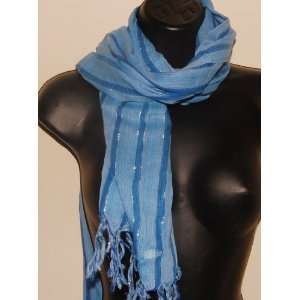  Hand Painted Cotton Scarf w/ Blue Color 