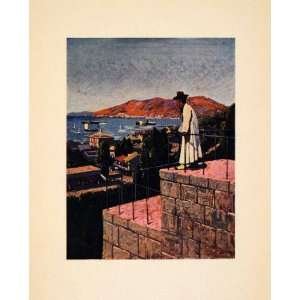  1910 Color Print Korea Balcony Ocean Mountain Skyline Dock Port 