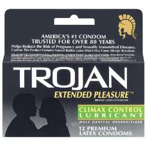Trojan Extended Pleasure w/ Climax Control Lubricant 12 Pack   Retail 