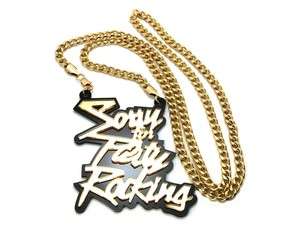 LMFAO Sufflin LARGE Sorry for Party Rocking Pendant w/36 Cuban Chain 