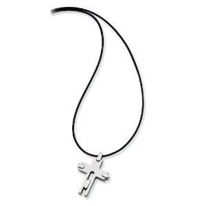  Titanium Leather Cord Cross Necklace Chisel Jewelry