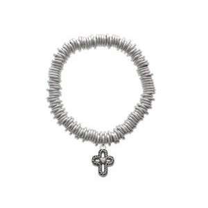  Cross with Rope Border and Heart Charm Links Bracelet 