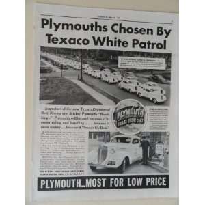  Plymouth cars/Texaco gas station. Vintage 30s full page 