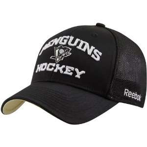 Reebok Pittsburgh Penguins Black Official Team Mesh Back Flex Fit Hat 