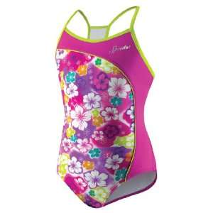  Speedo Airbrushed Floral Spliced Duo Back 1pc Girls 