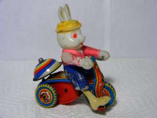EASTER BUNNY WAGON Litho ANTIQUE Metal MECHANICAL Celluloid us TOY vtg 