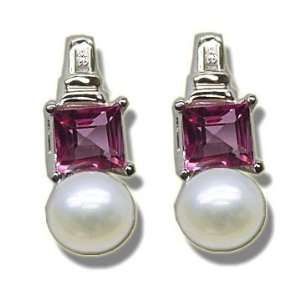   015 ct 4mm Checkercut Mystic Pink Topaz White Gold Earring Jewelry