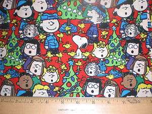 Fabric Charlie Brown and Friends Caroling with the Tree allover Bright 