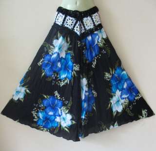 Hippy Gypsy Boho Crochet Waist Flower Print Long Skirt  