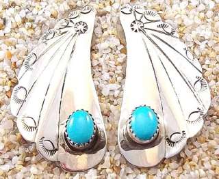 Navajo Juan Guerro Sterling Turquoise Wing Earrings  