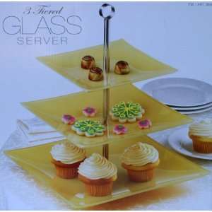   Glass Server Yellow Dessert Appetizer Server Trays